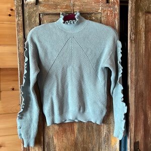Lovely small, sage knit sweater from Tahari, with unique ruffle details.